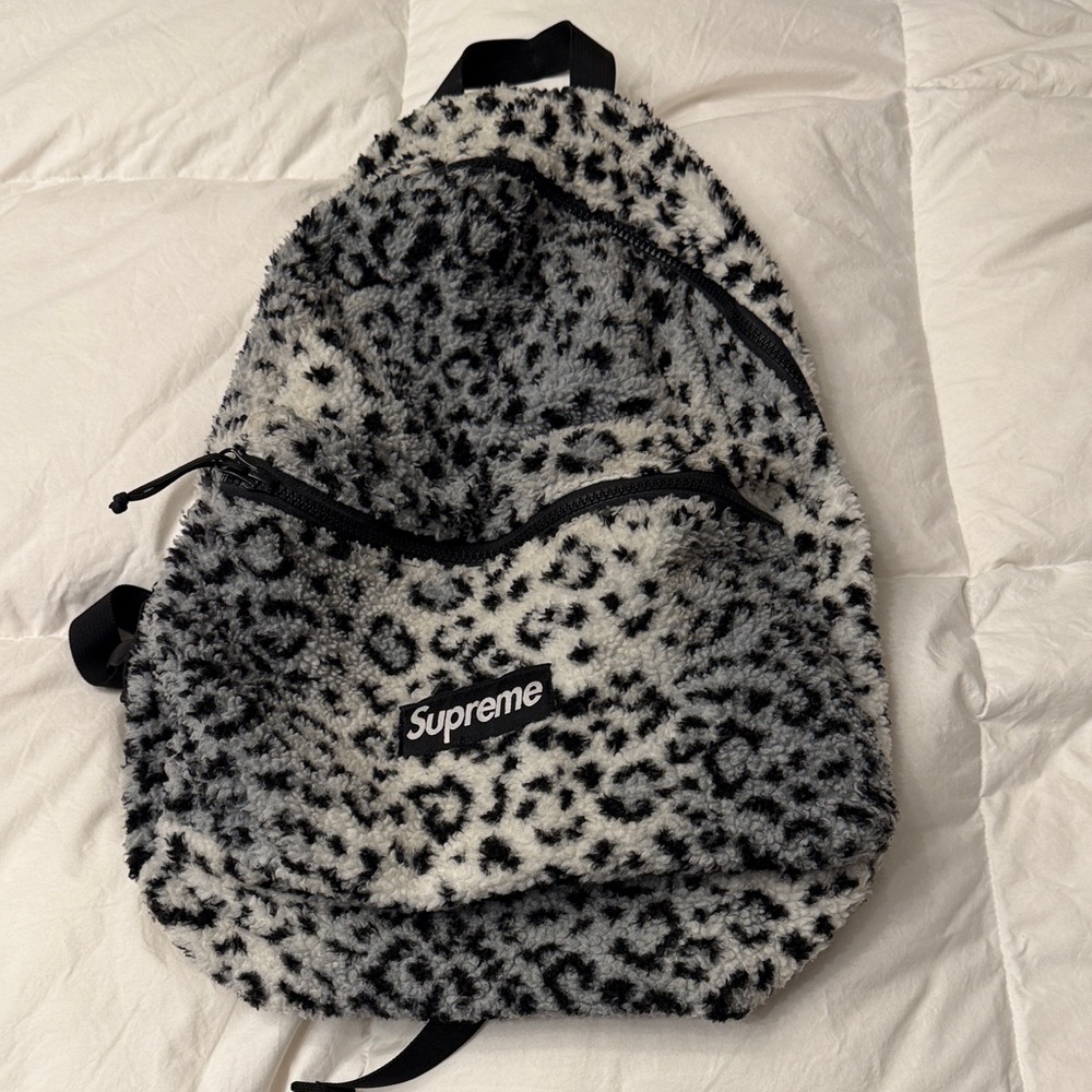 Supreme Black and White Leopard Fleece Backpack